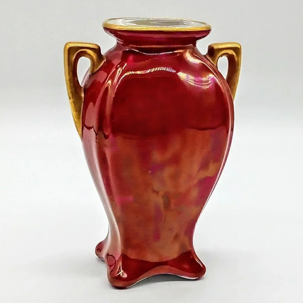 Janet Duke 1939 Double Handle Red Glazed Porcelain Jar Vase